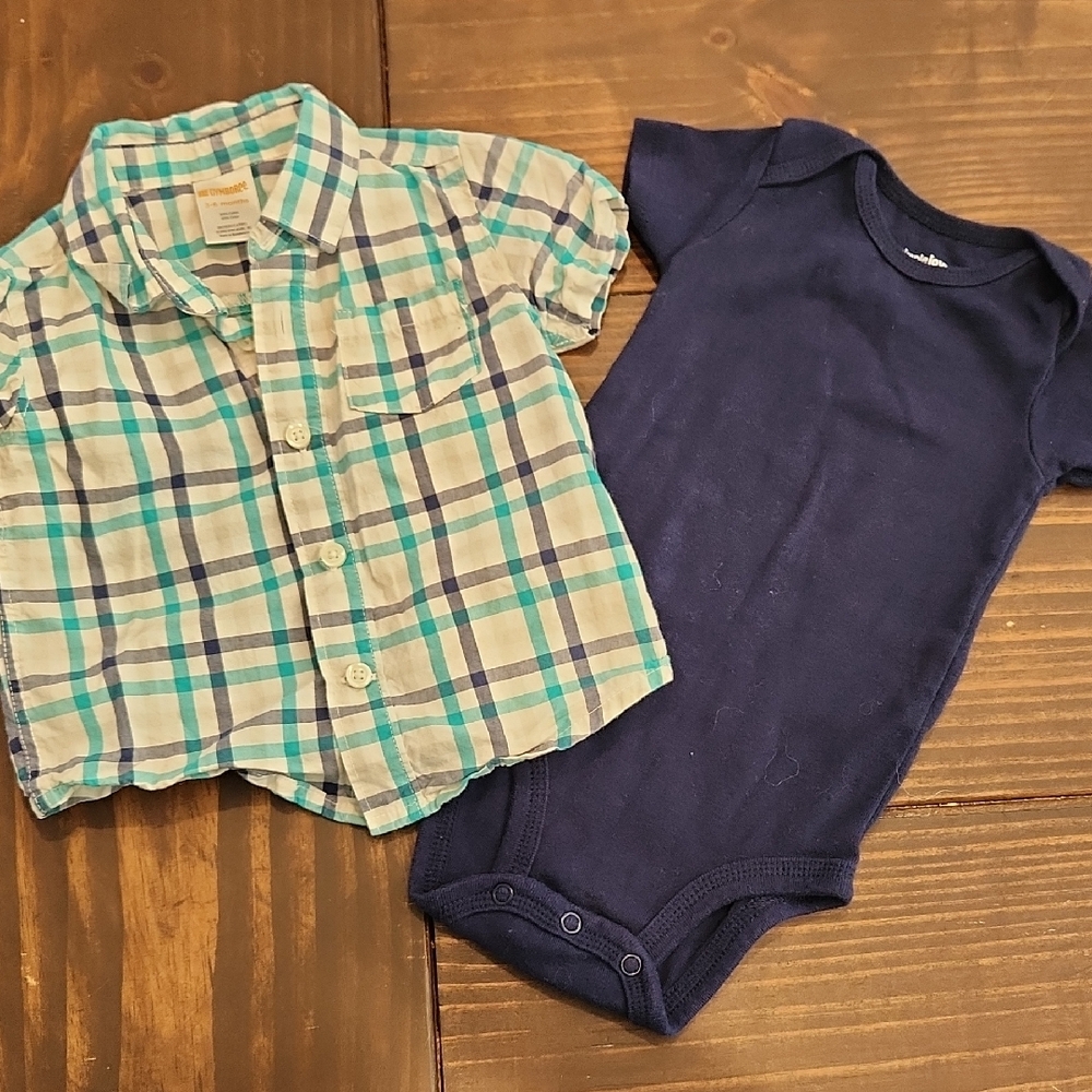 Plaid Shirt and Navy Bodysuit Set